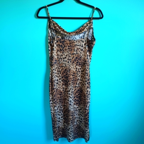 Vintage 90s/Y2K Leopard Print Slip Dress Medium - Picture 8 of 10